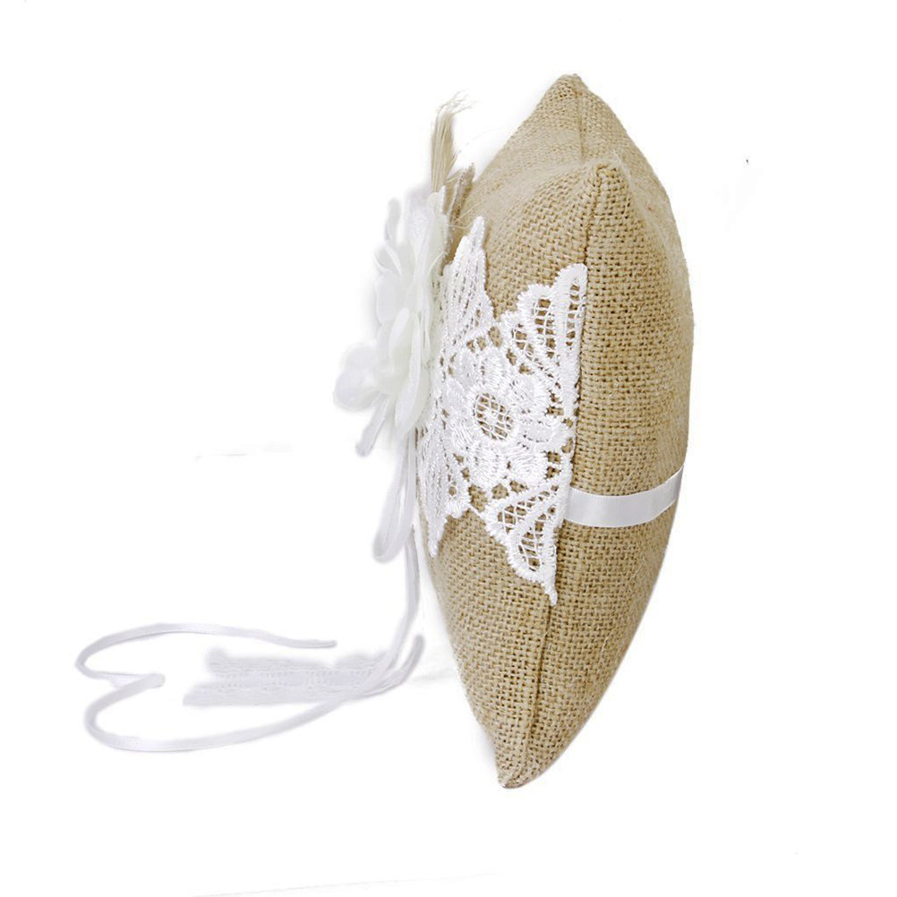 Ring Bearer Pillow - 20x20cm Jüt Düğün Yüzük Yastığı Kahverengi