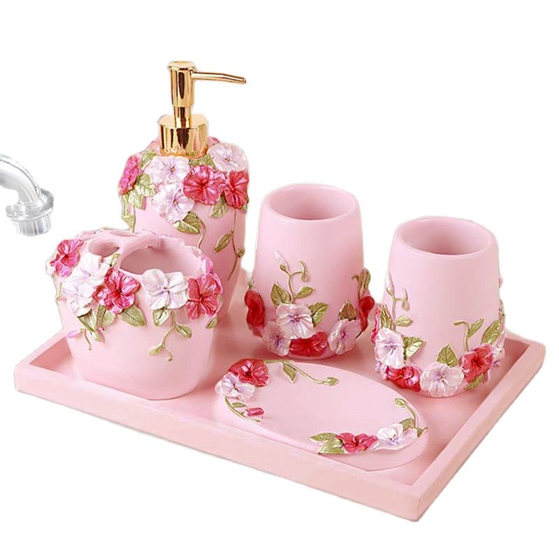 Wedding Bathroom Supply Kit - Düğün Hediyesi Seti-Pembe Gül Çiçek Banyo