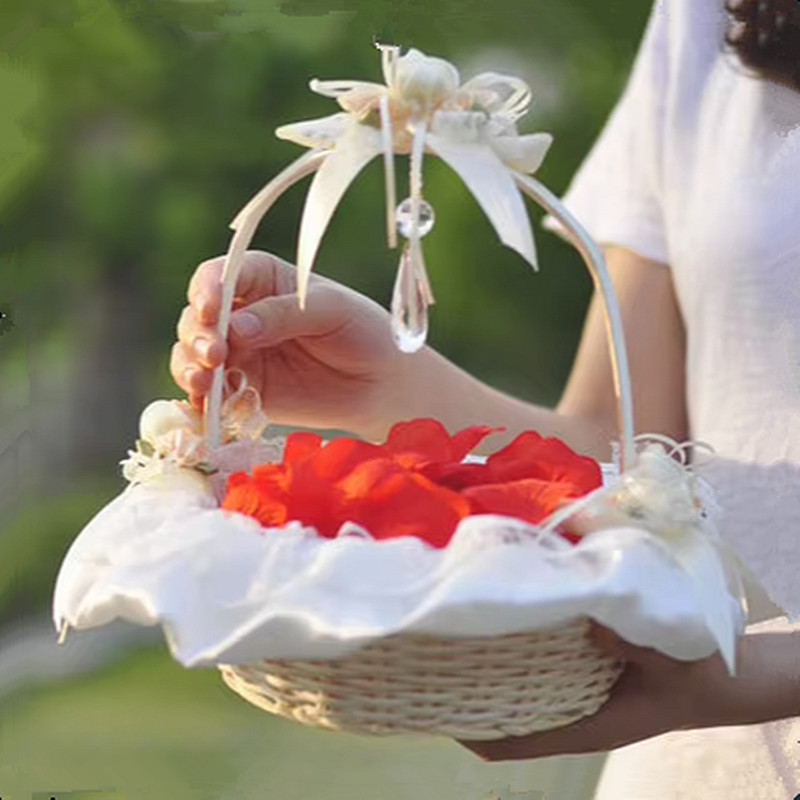 Flower Girl Basket - Çiçek Kız Sepeti Romantik Dantel Gül