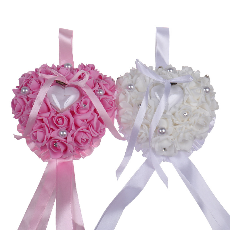 Ring Bearer Pillow - 1 adet Kalp şeklinde Gül Çiçek