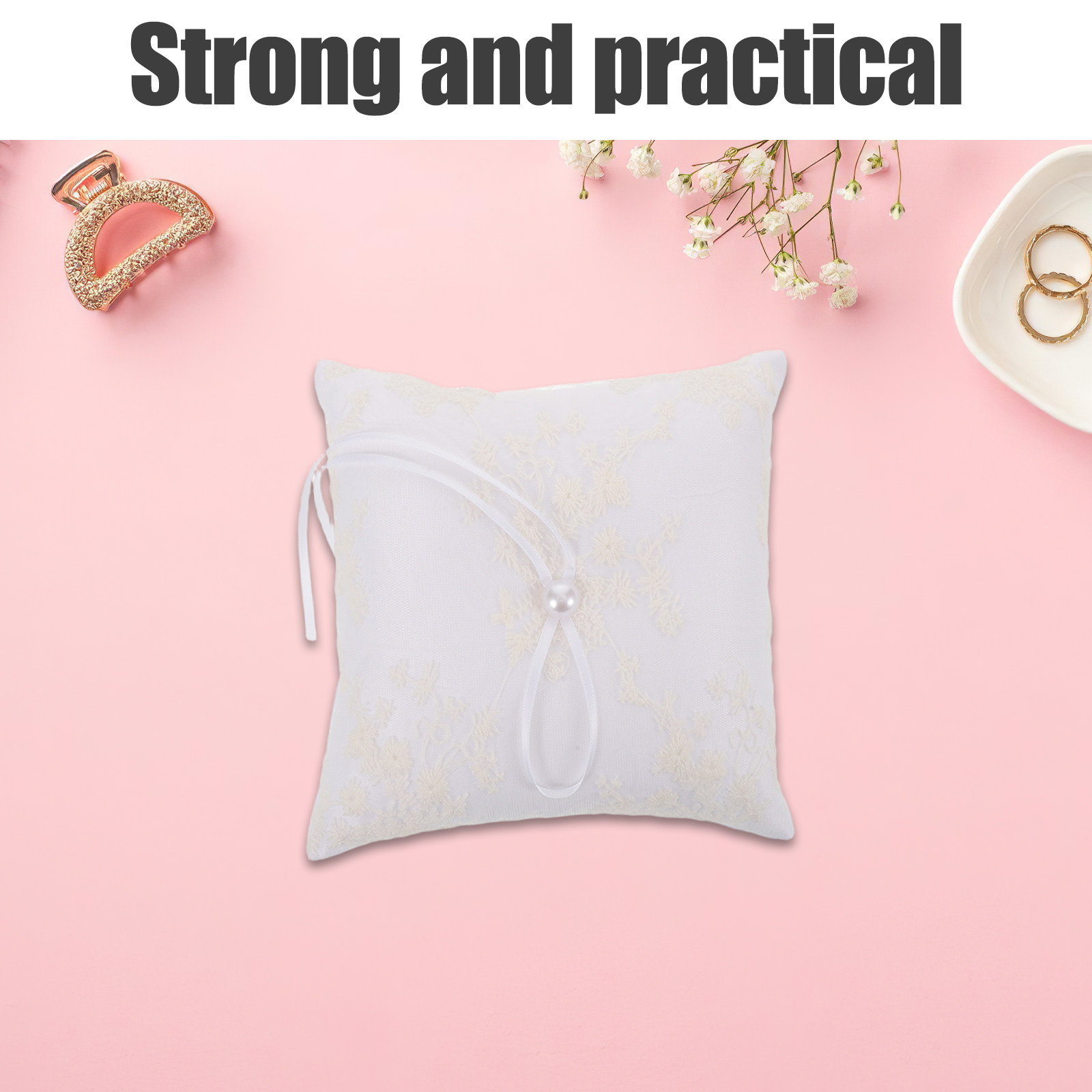 Ring Bearer Pillow - Saten Düğün Yüzük Yastığı Beyaz İşlemeli