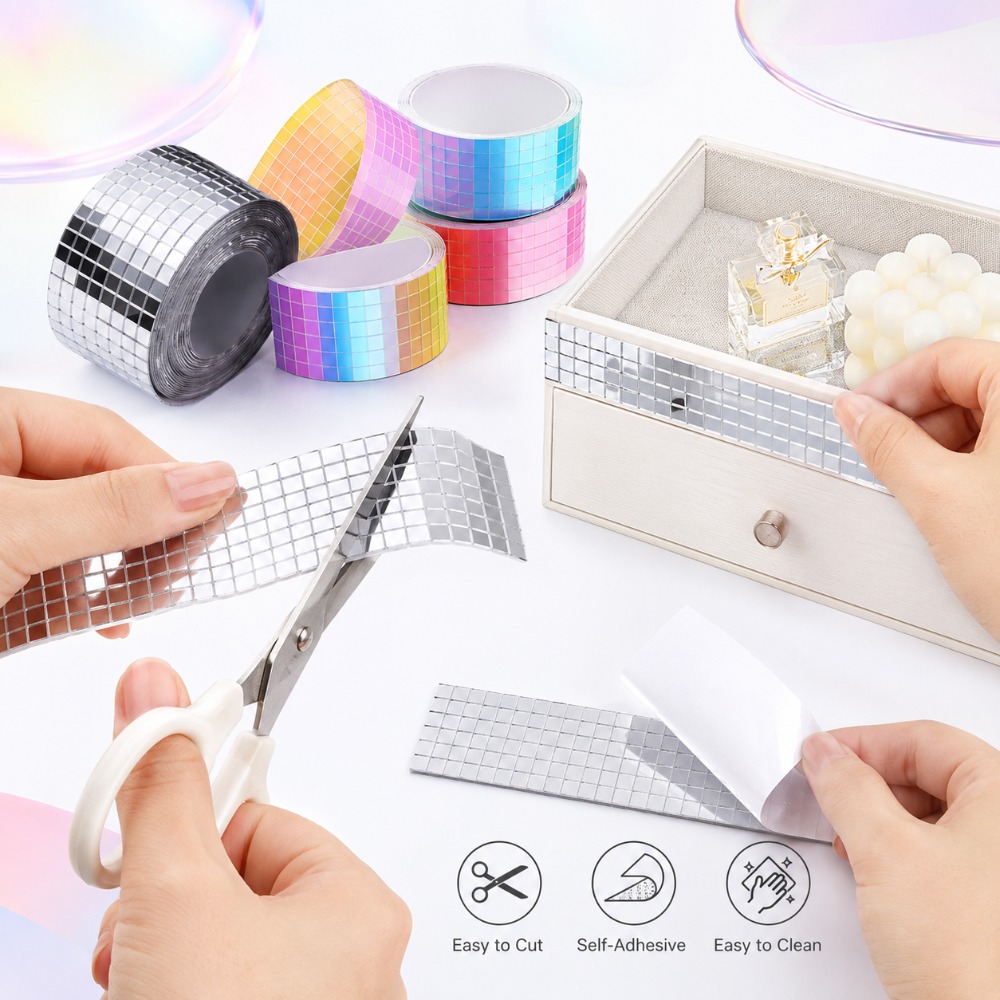 Wedding Bathroom Supply Kit - Mini Kare Ayna Mozaik Fayanslar Kendinden