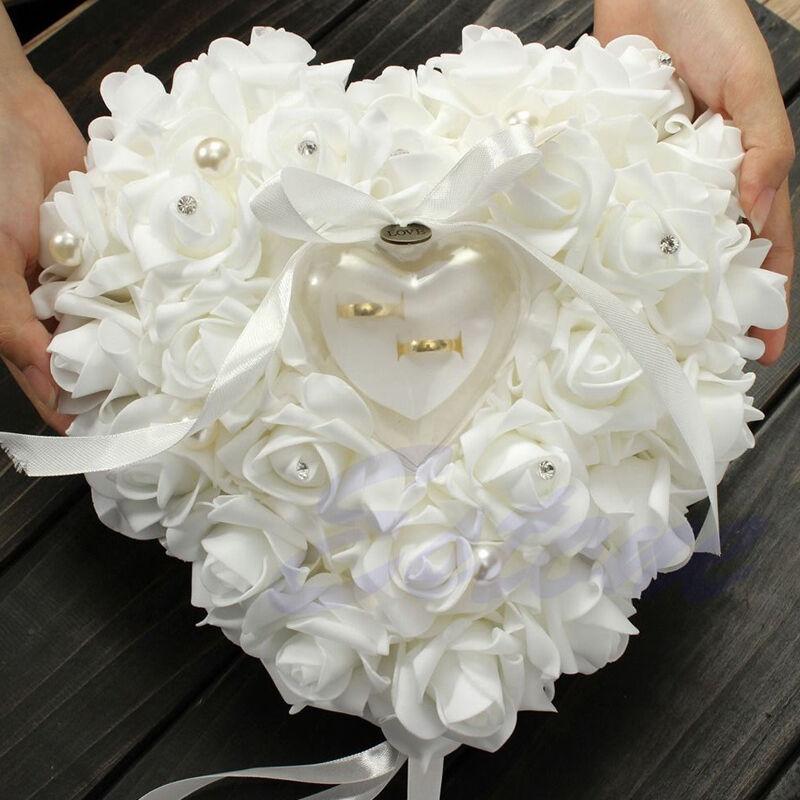 Ring Bearer Pillow - Düğün töreni fildişi saten kristal yüzük